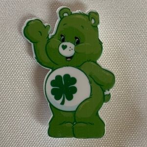 NWT Handmade Pin Brooch of the Green Care Bear with a Four Leaf Clover!